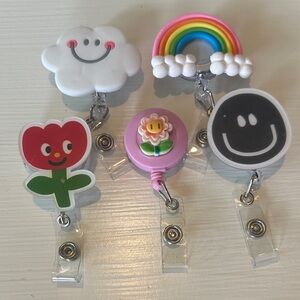 Cute Badge Reel Set with Flower and Rainbow Designs